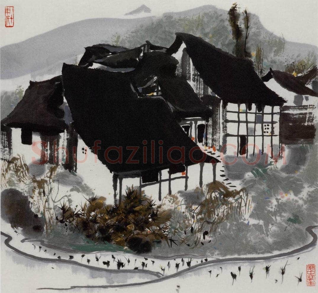 1984年 吴冠中 四川农家 书画作品