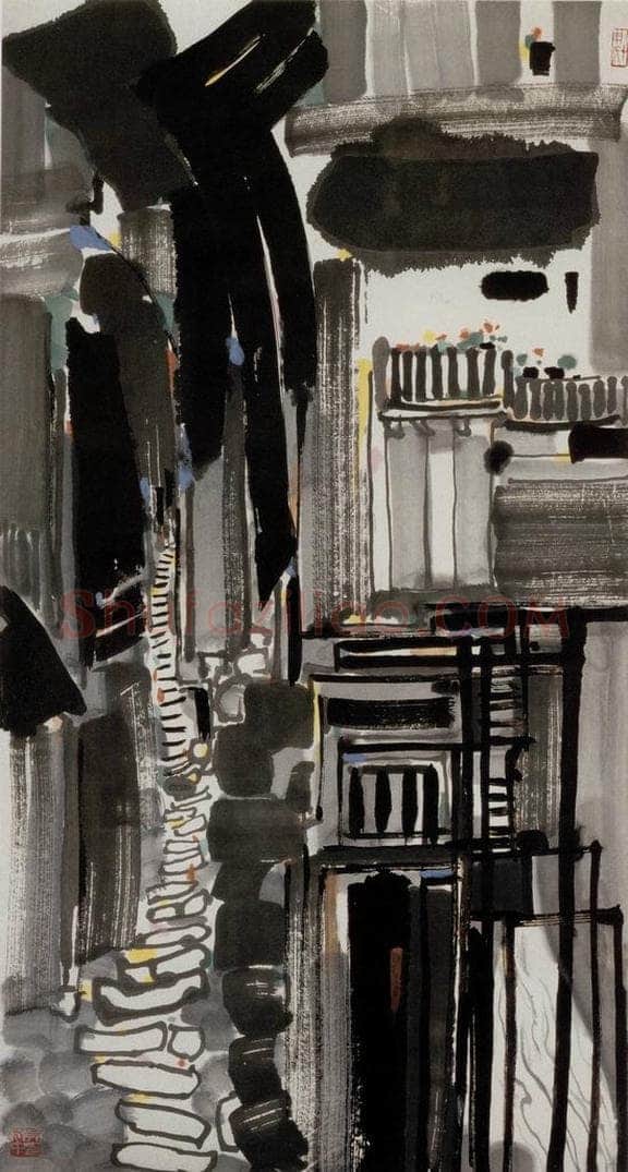 1985年 吴冠中 老街 书画作品