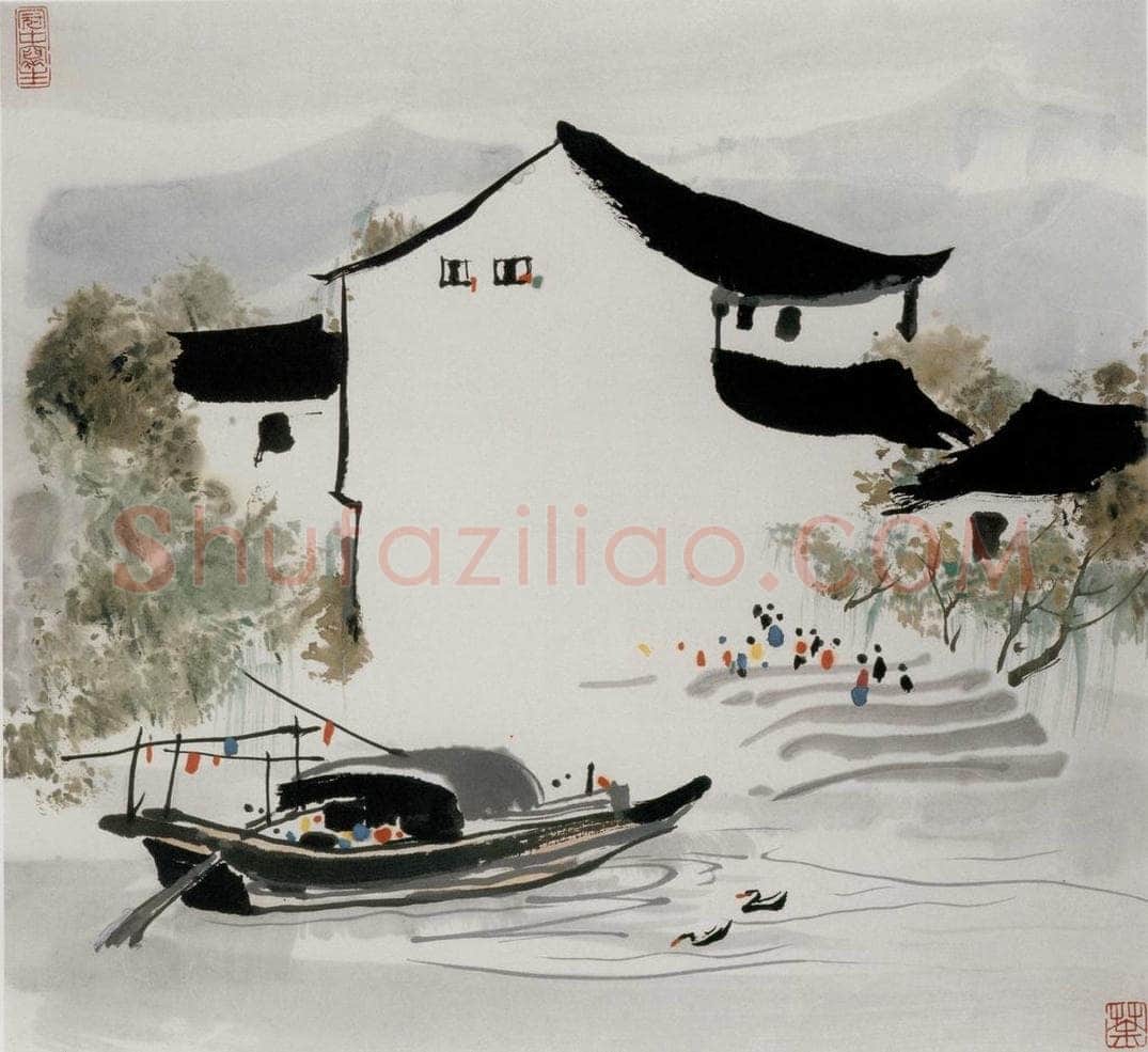 1985年 吴冠中 水乡风情 书画作品