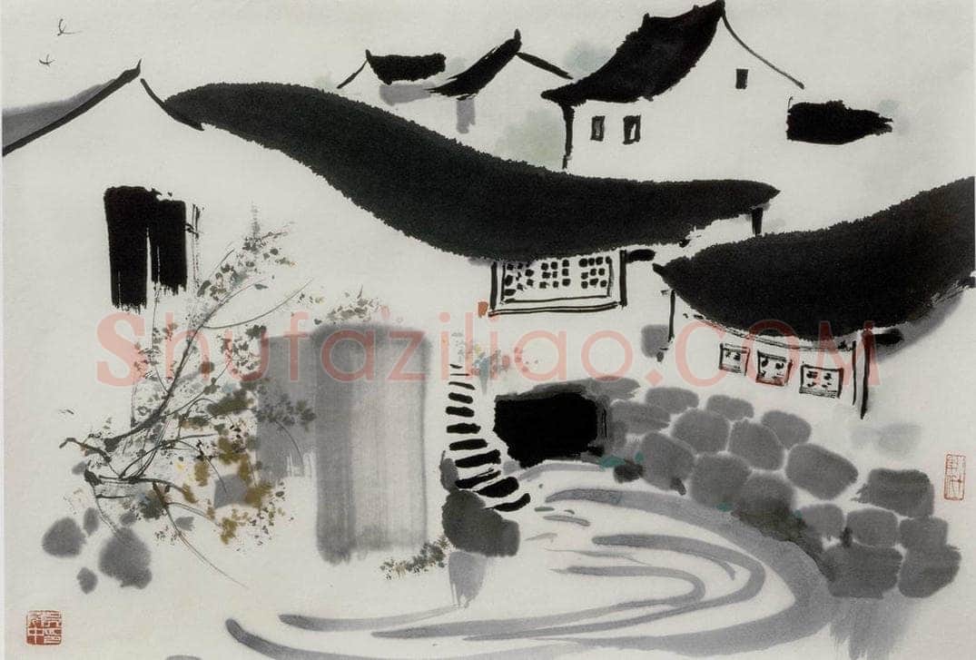 1985年 吴冠中 江南人家 书画作品