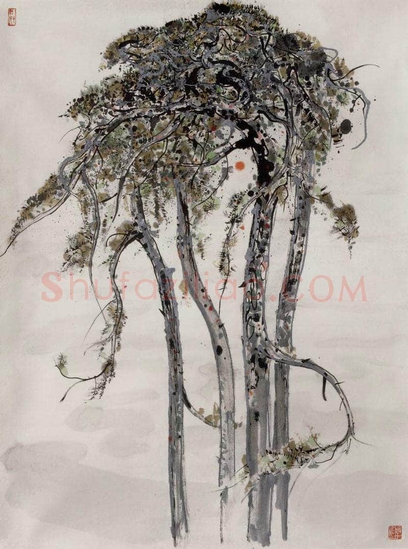 1985年 吴冠中 五台山松 书画作品