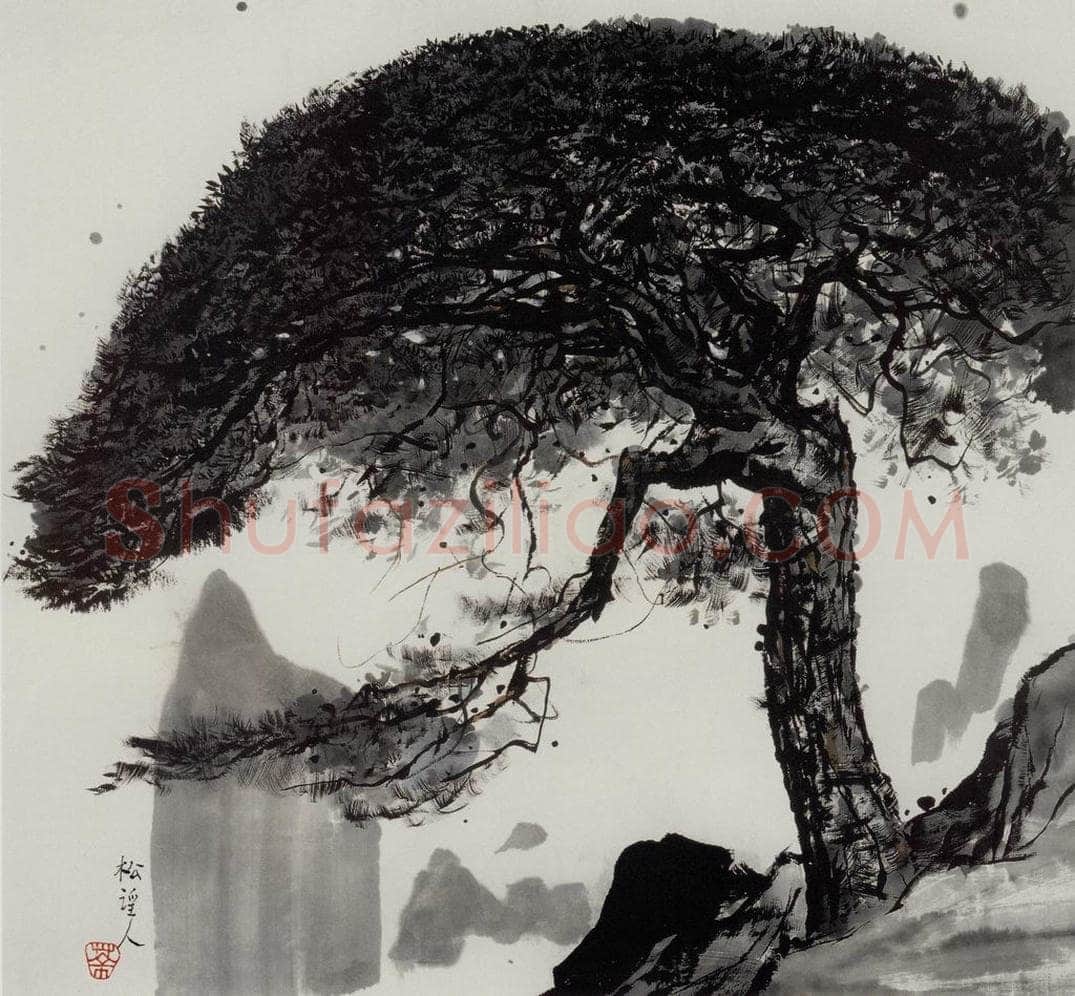 1977年 吴冠中 松望人 书画作品