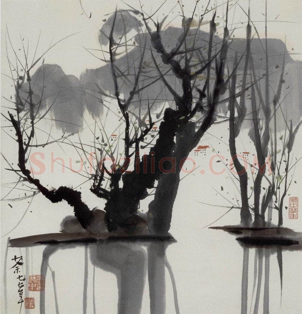 1977年 吴冠中 贵阳花溪 书画作品