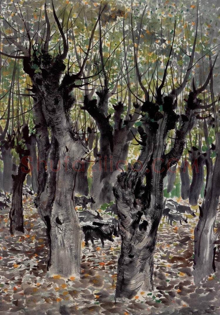 1978年 吴冠中 树与牛 书画作品