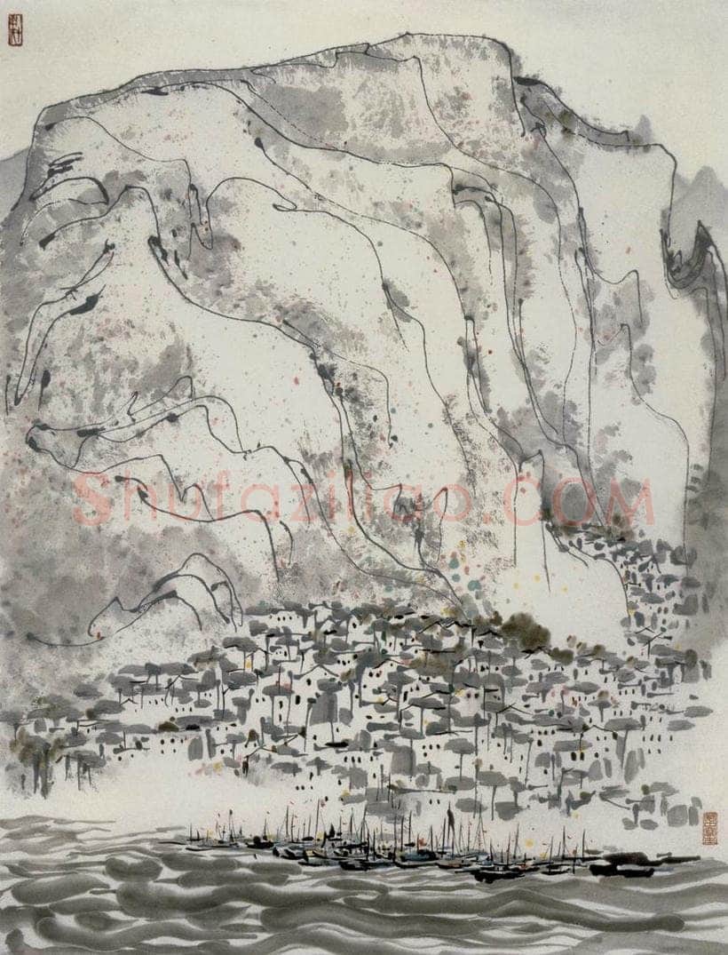 1986年 吴冠中 渔港 书画作品