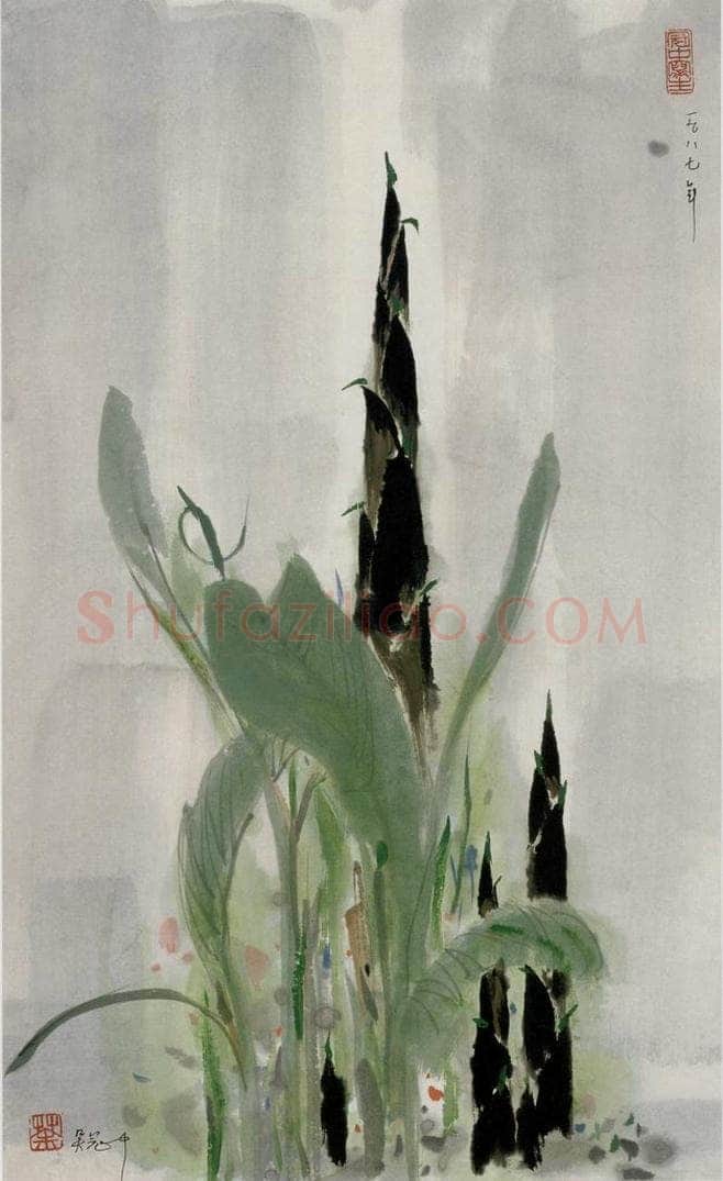 1987年 吴冠中 芭蕉与春笋 书画作品