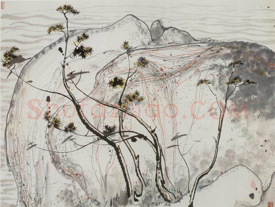 1987年 吴冠中 海滨石 书画作品