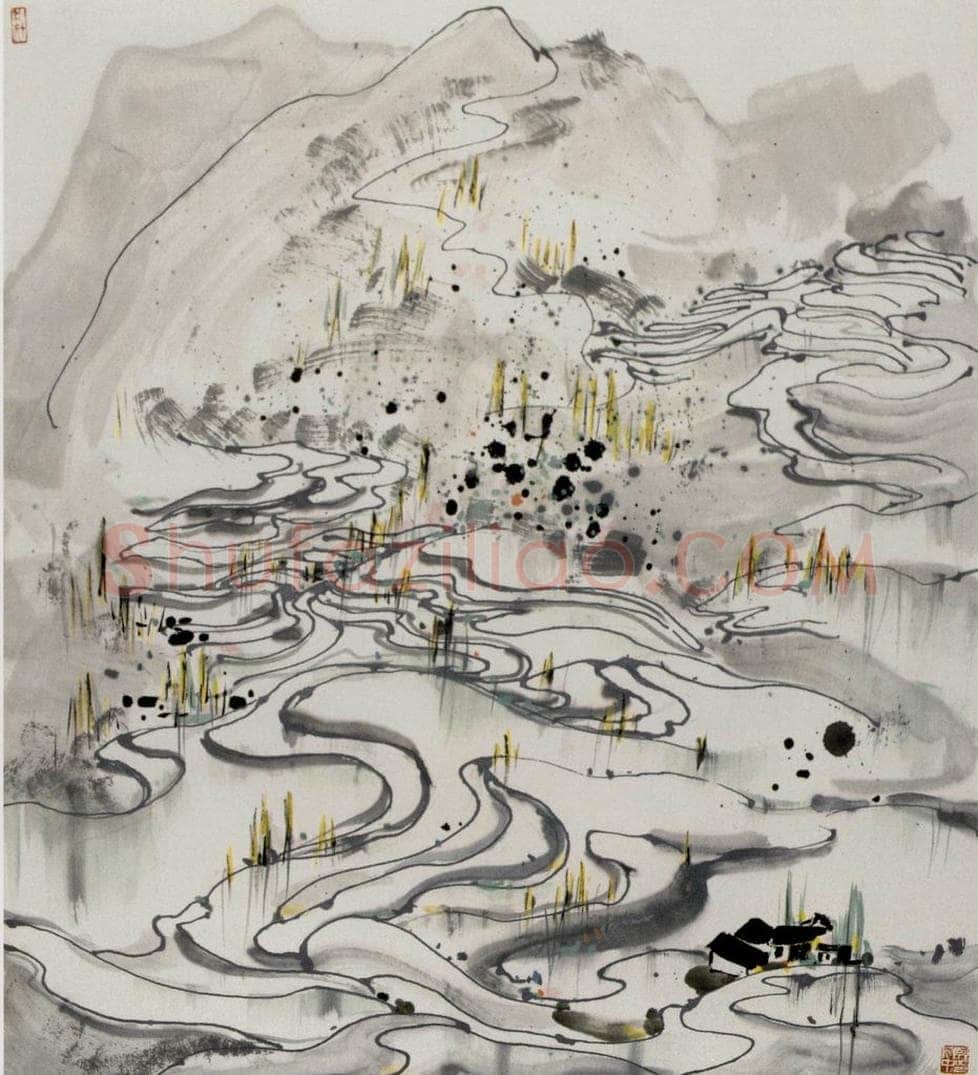 1987年 吴冠中 水田 书画作品