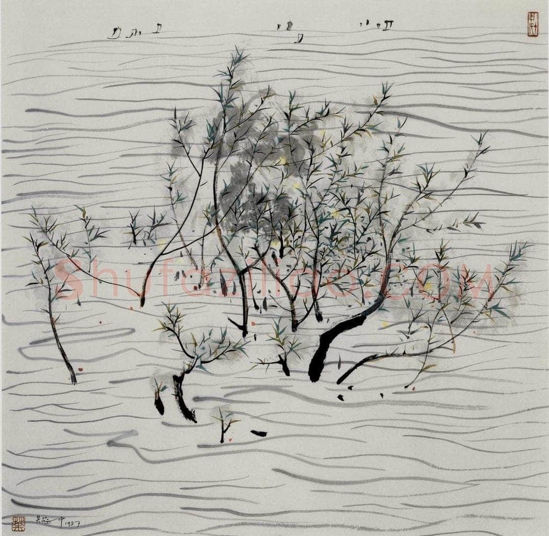 1987年 吴冠中 太湖 书画作品
