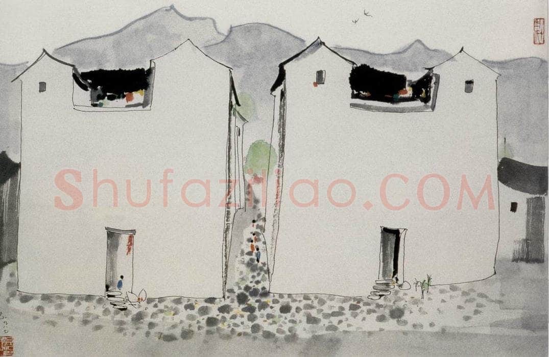 1987年 吴冠中 邻居 书画作品