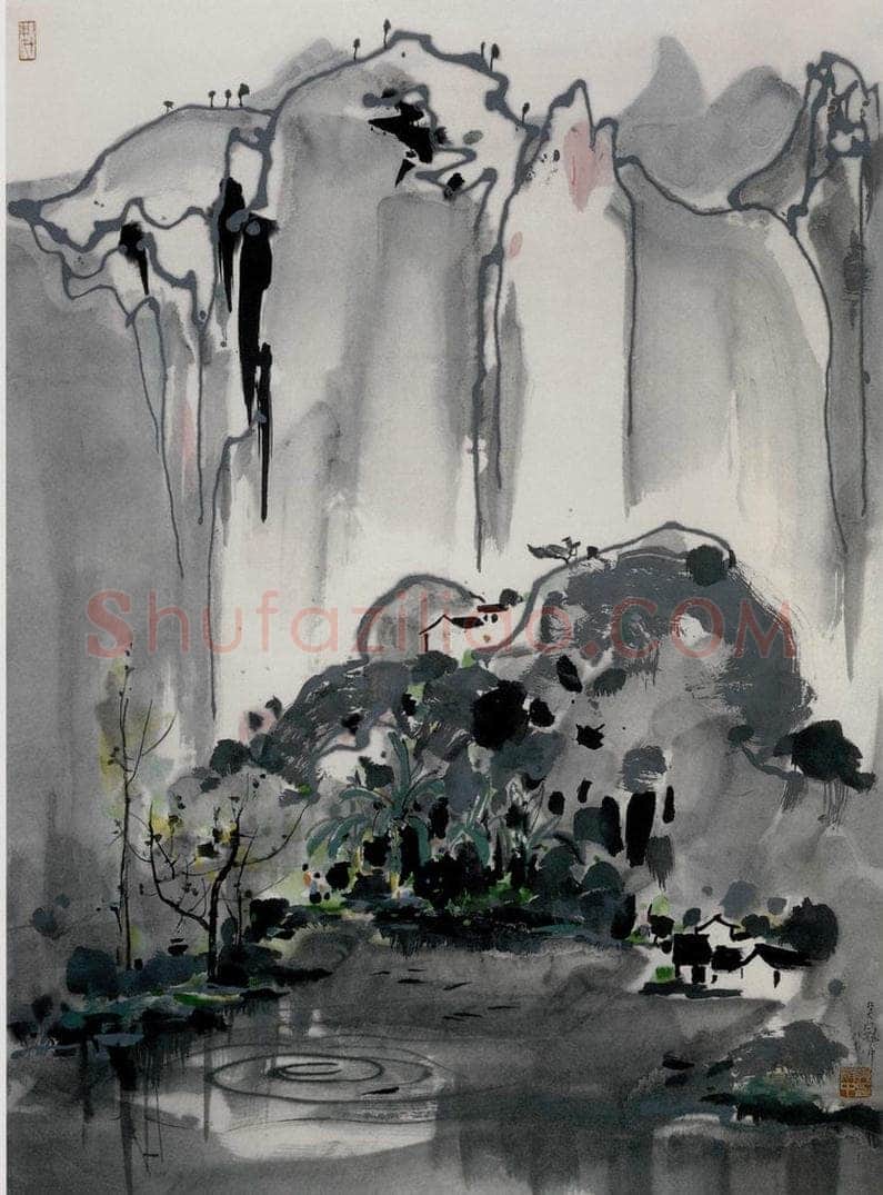 1987年 吴冠中 天台山村 书画作品