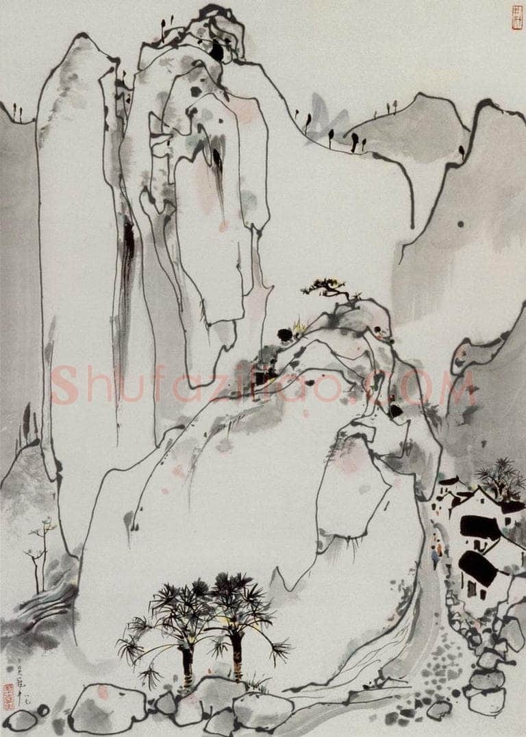 1987年 吴冠中 天台山村 书画作品