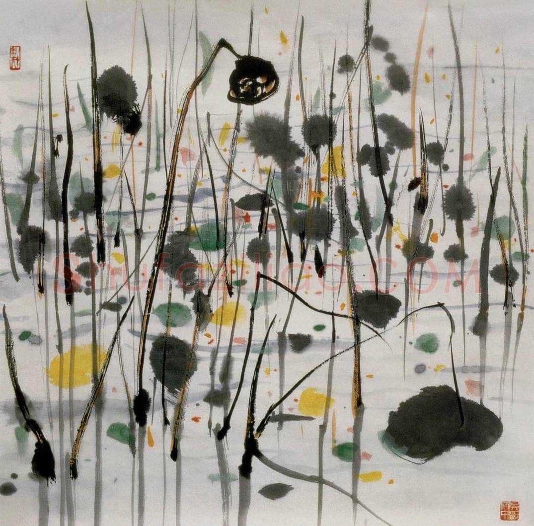 1987年 吴冠中 荷塘 书画作品
