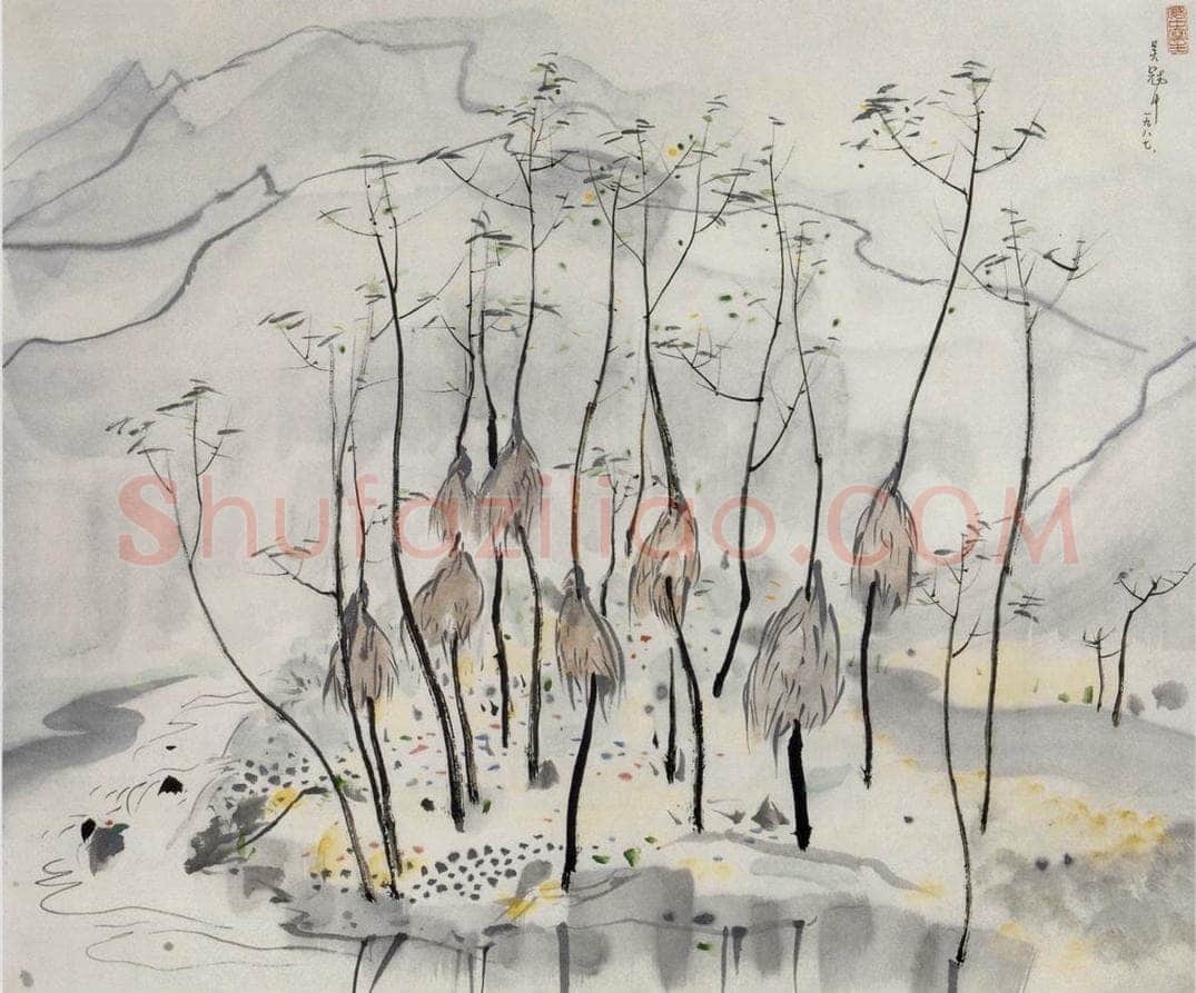 1987年 吴冠中 天台山水怀里 书画作品
