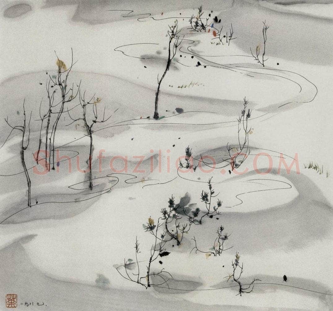 1987年 吴冠中 窗前雪 书画作品