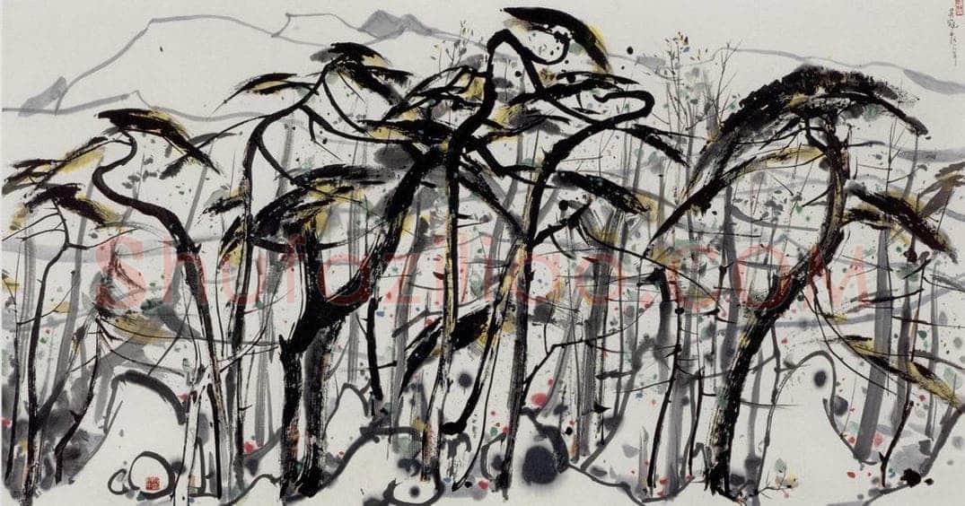 1988年 吴冠中 松与雪山 书画作品