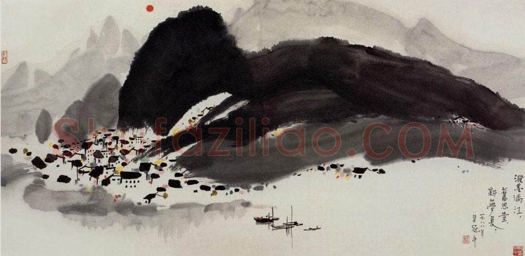 1988年 吴冠中 泼墨漓江 书画作品