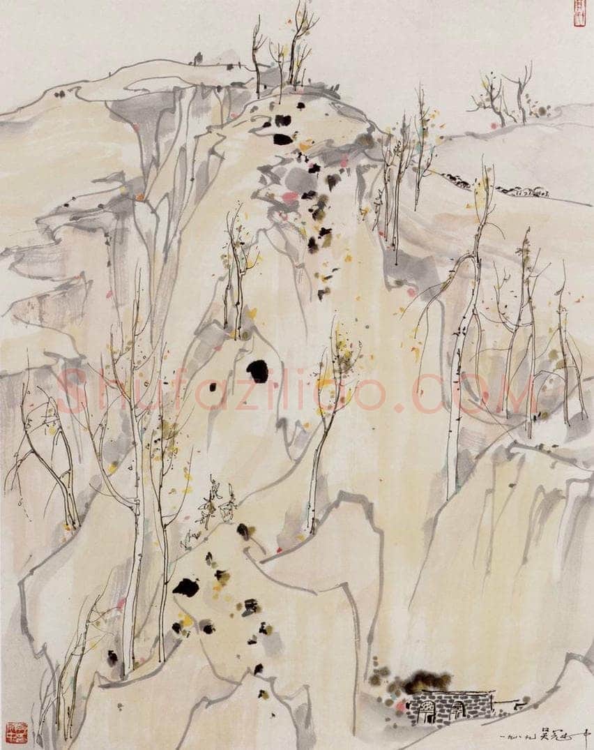 1989年 吴冠中 高原居 书画作品