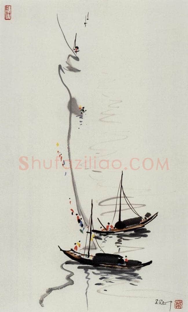 1989年 吴冠中 江岸 书画作品