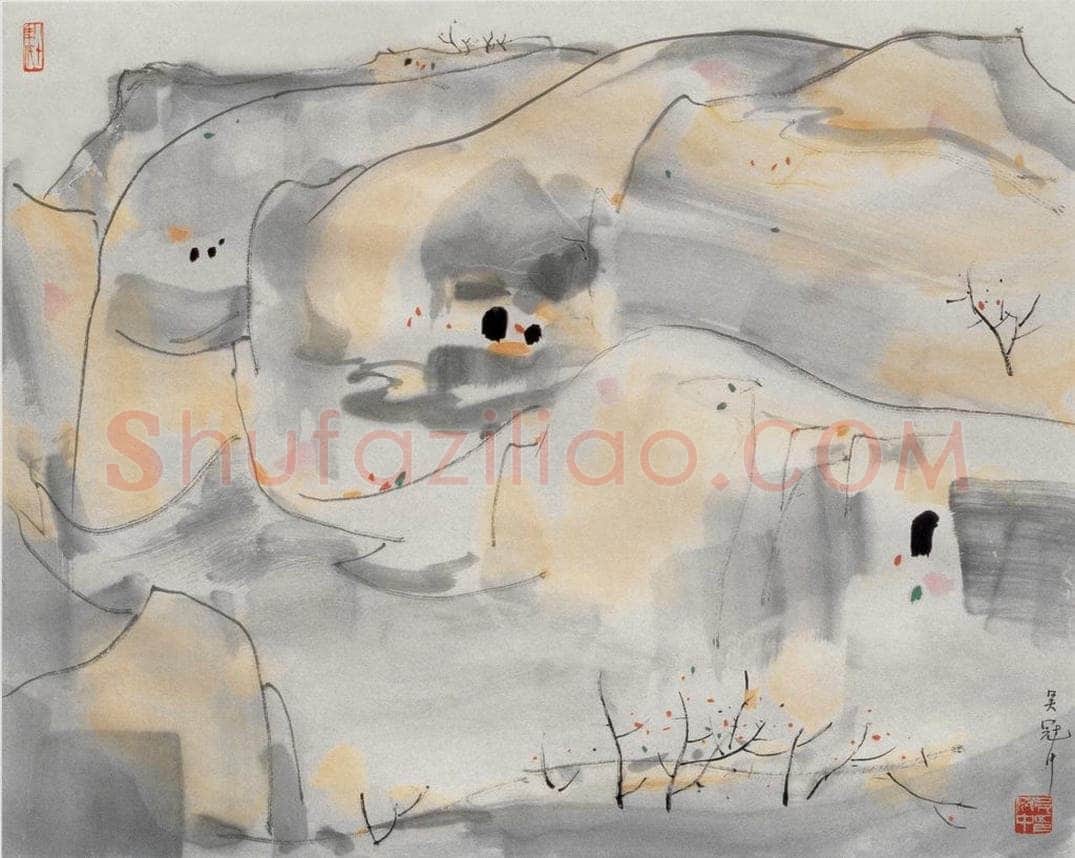 1989年 吴冠中 高原窑洞 书画作品