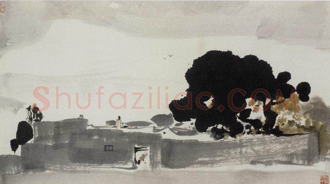 1986年 吴冠中 高原人家 书画作品