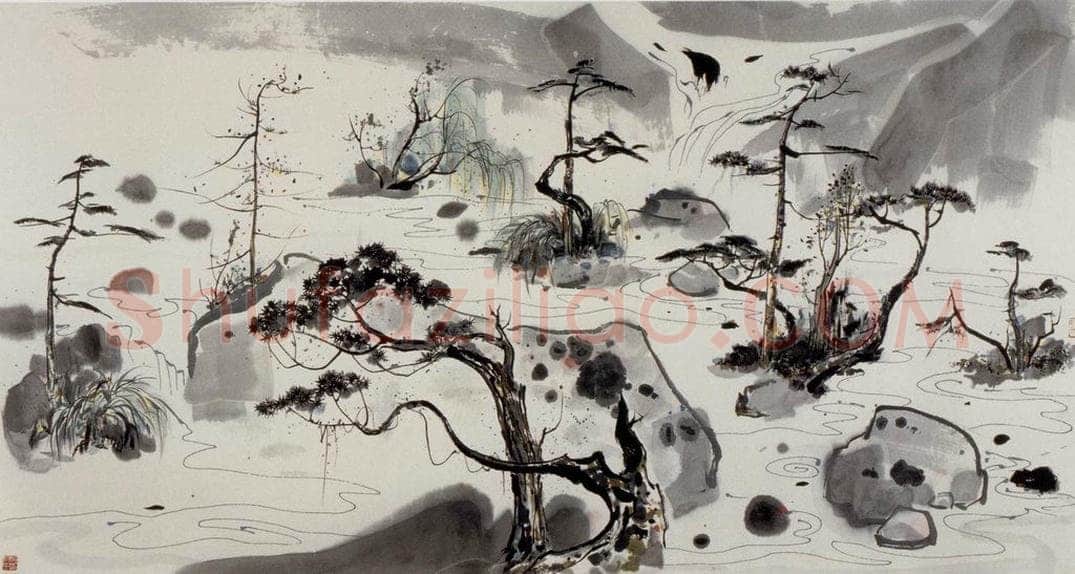 1986年 吴冠中 盆景海 书画作品