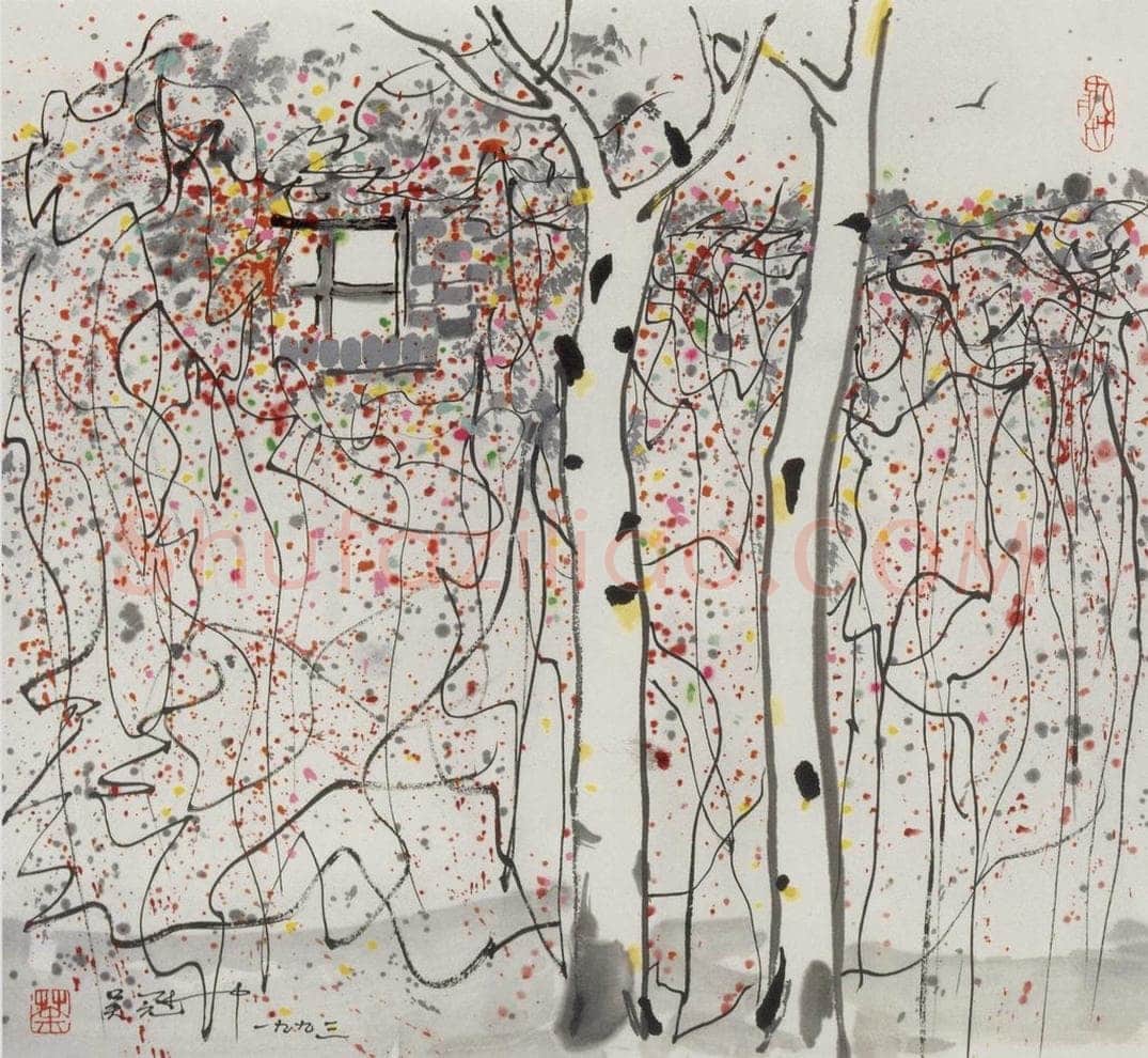 1993年 吴冠中 墙上秋色 书画作品