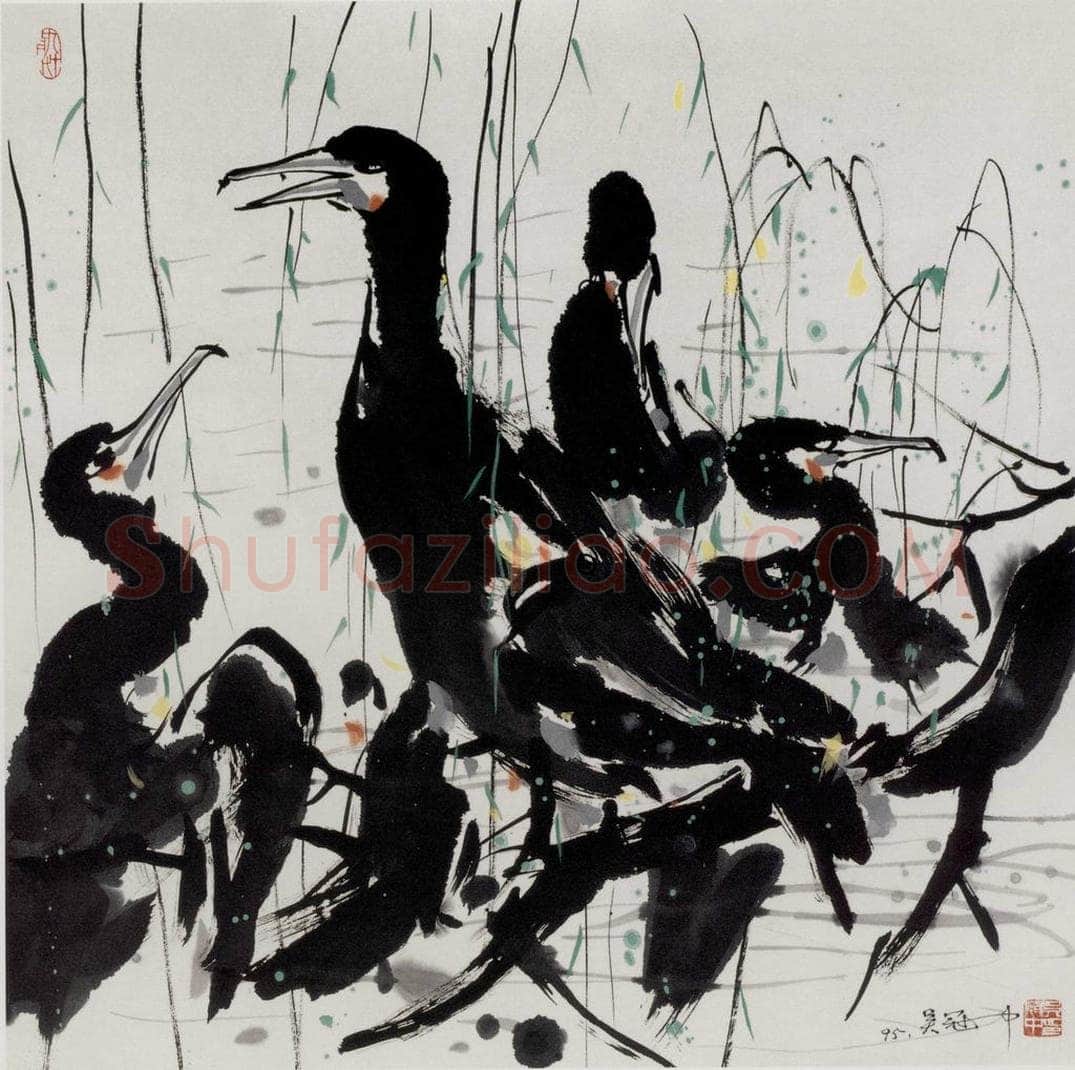 1995年 吴冠中 鱼鹰 书画作品