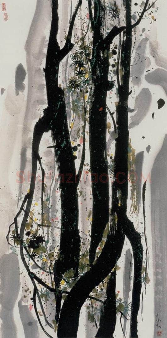 1991年 吴冠中 峨眉劲松 书画作品