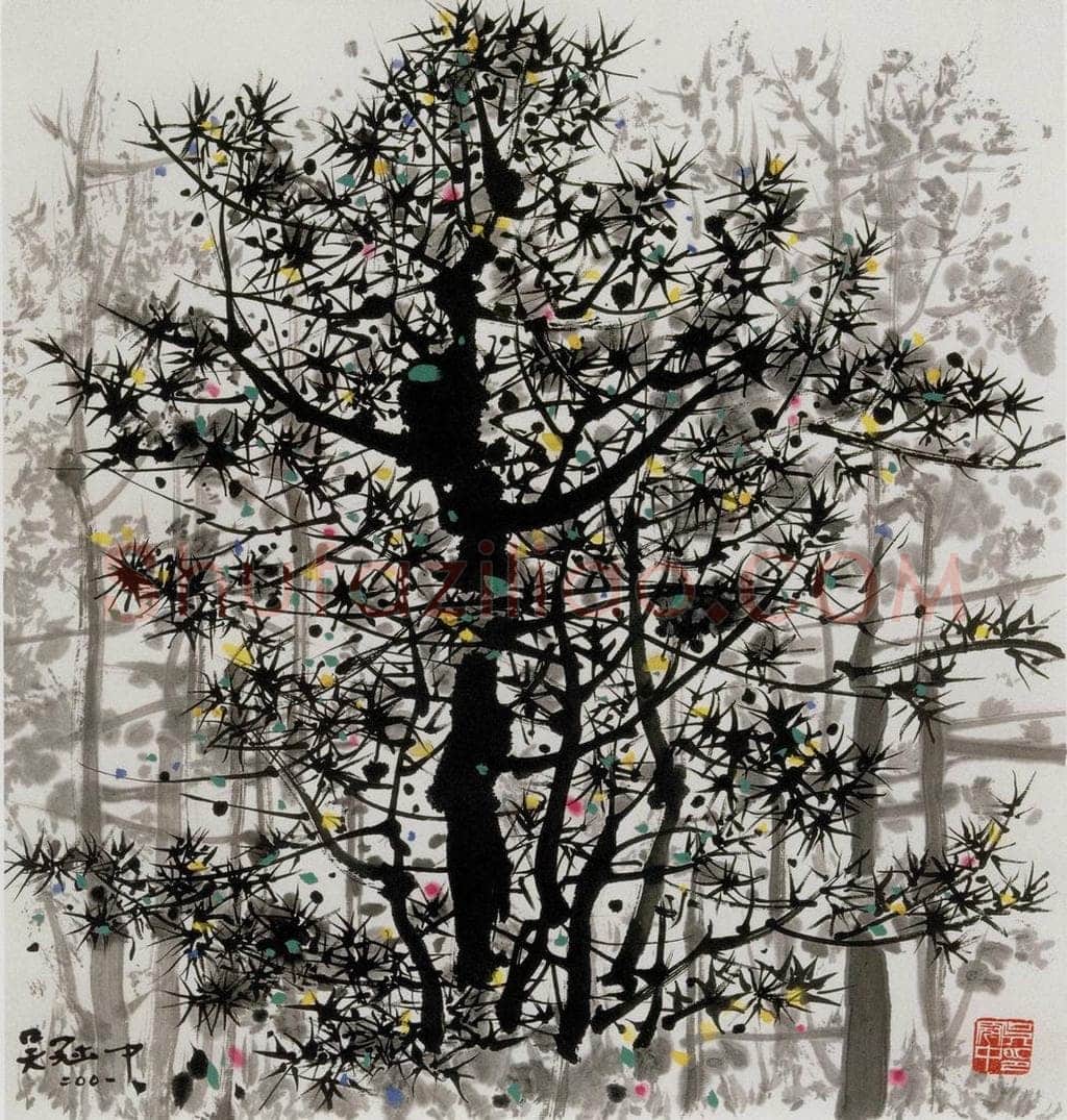 2001年 吴冠中 松 书画作品