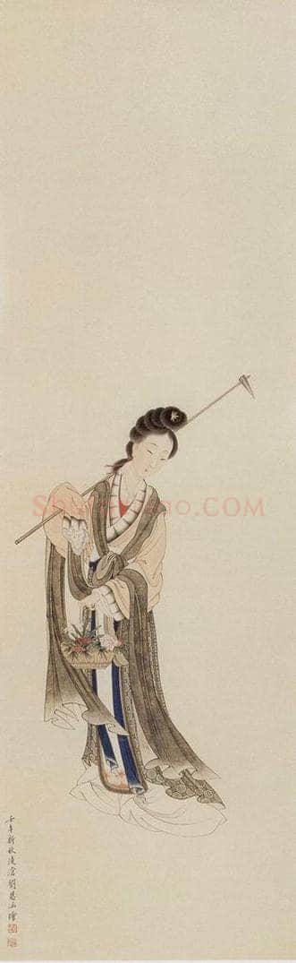 1942年 刘凌沧 《提篮仕女》 书画作品