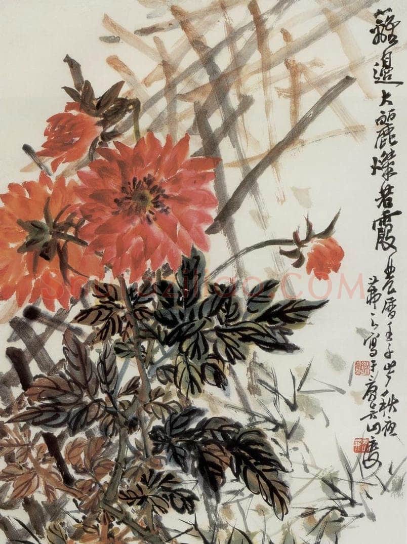 1972年 吴茀之 篱边大丽灿若霞 书画作品