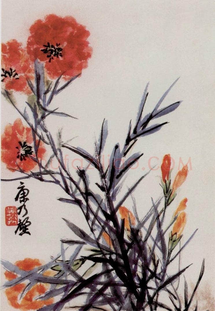 吴茀之 康乃馨 书画作品