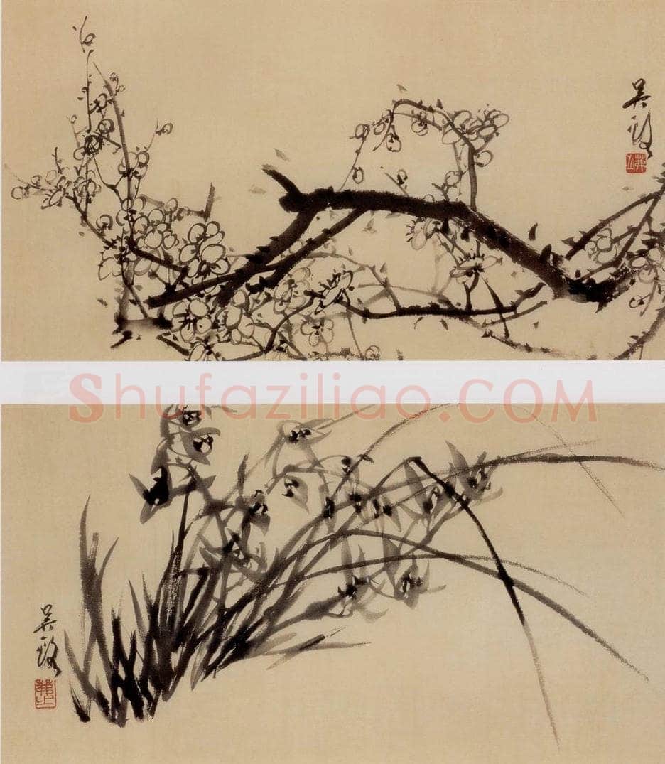  吴茀之 梅兰双图 书画作品