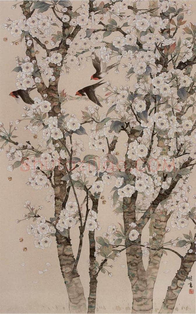 1978年 喻继高 《梨花春燕》 书画作品