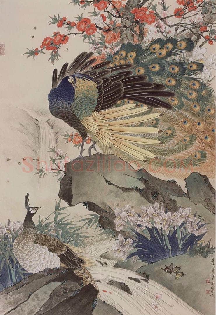 1981年 喻继高 《孔雀戏春》 书画作品