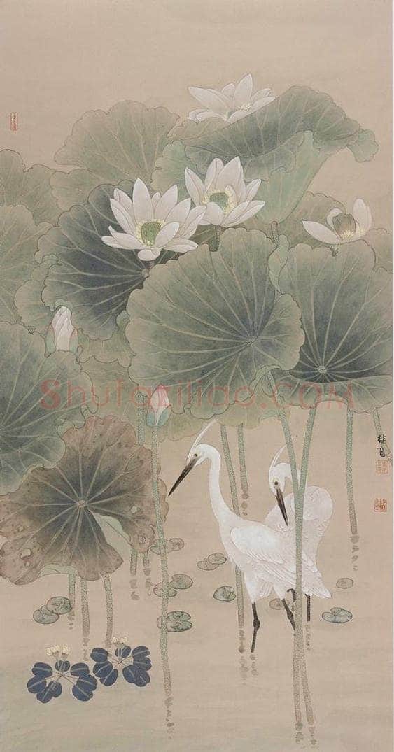 2002年 喻继高 《秋荷白鹭》 书画作品