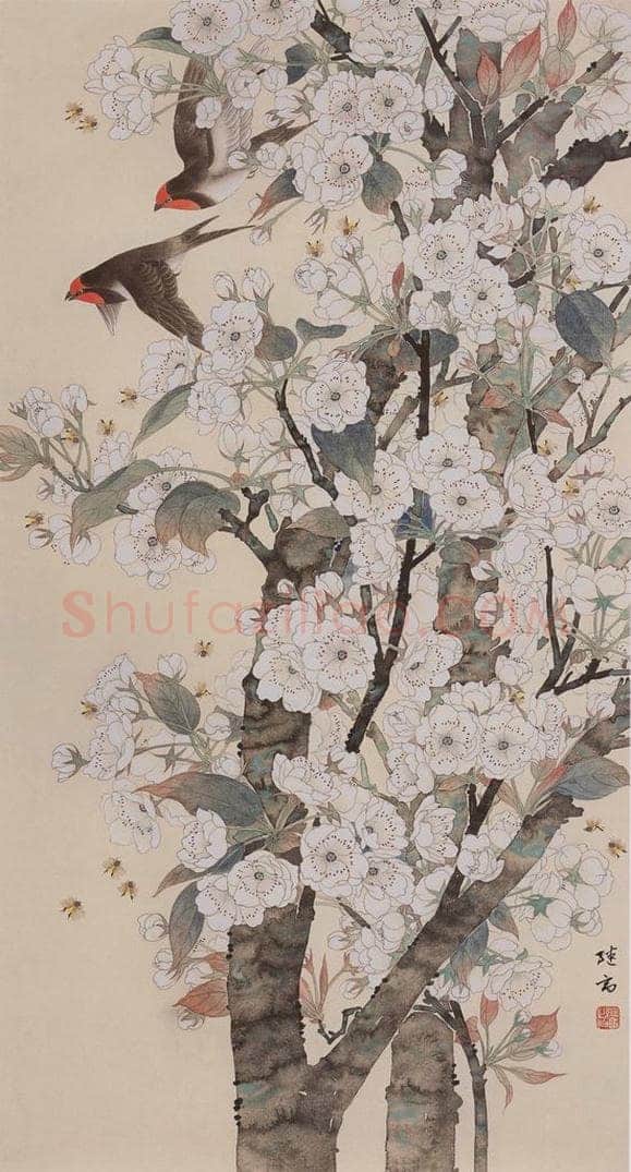 1978年 喻继高 《梨花春燕》 书画作品