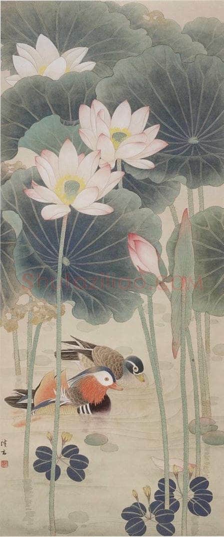 1988年 喻继高 《莲塘佳偶》 书画作品