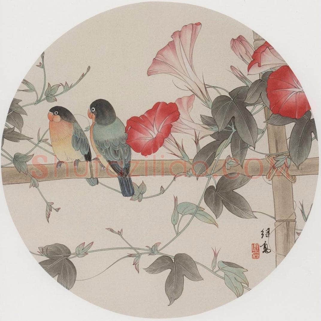 1988年 喻继高 《牵牛鹦哥》 书画作品