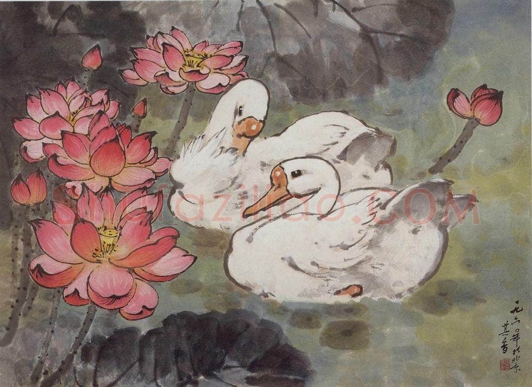 1960年 宗其香 《荷塘双鹅》 书画作品