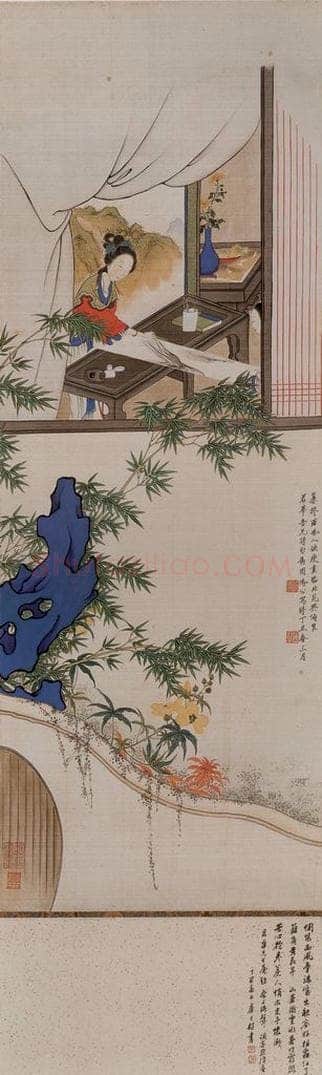  李凤公 《仕女作画图轴》 书画作品