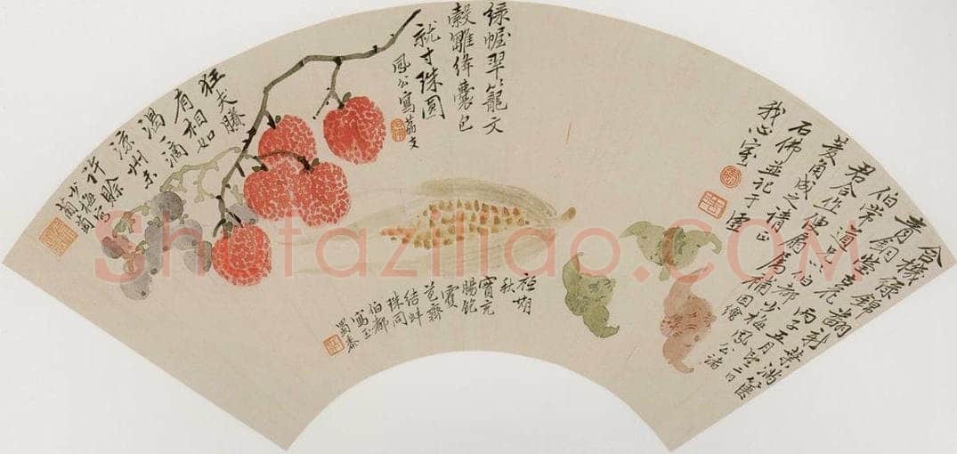  黄少梅等 《五月花果图扇面》 书画作品