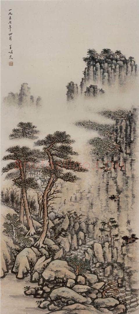  王啸天 《山水图轴》 书画作品