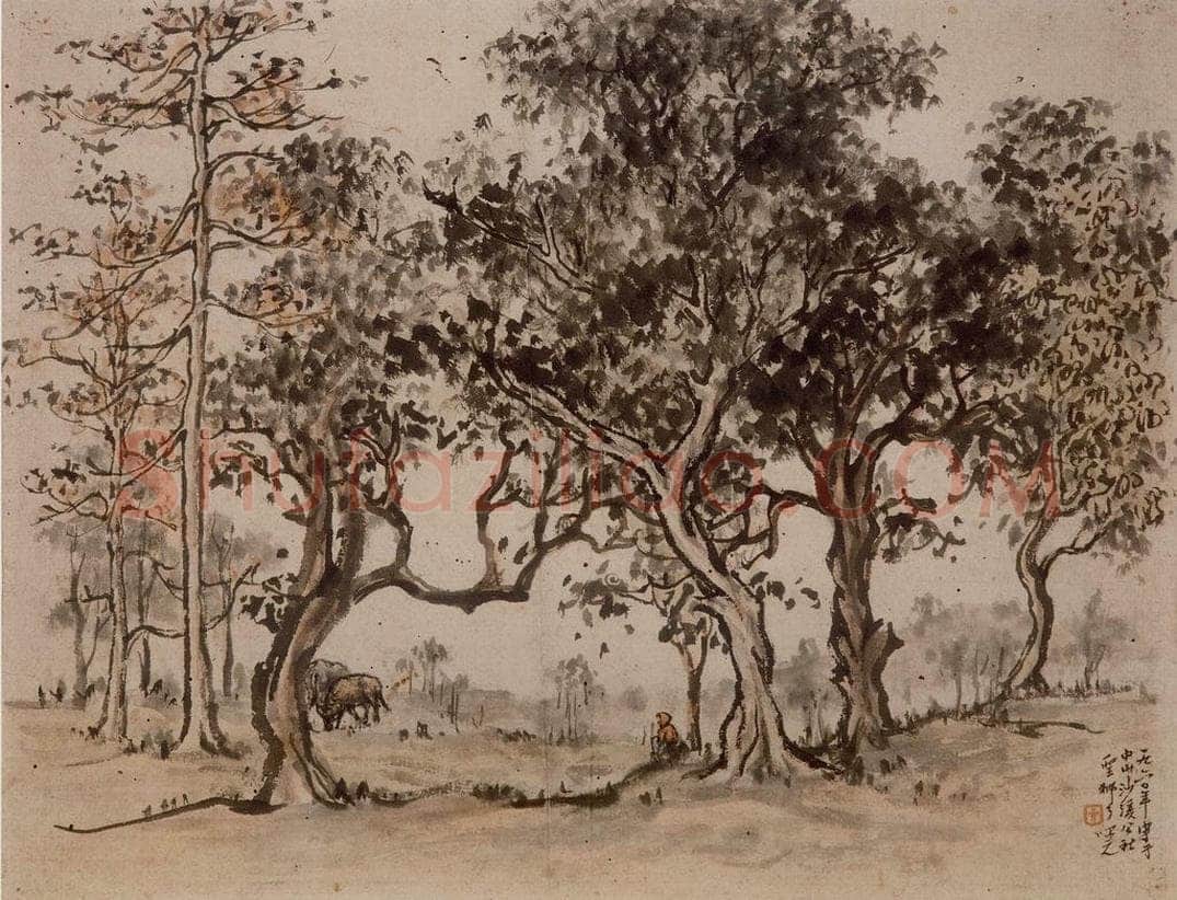 王啸天 《乡村小景图册页》 书画作品