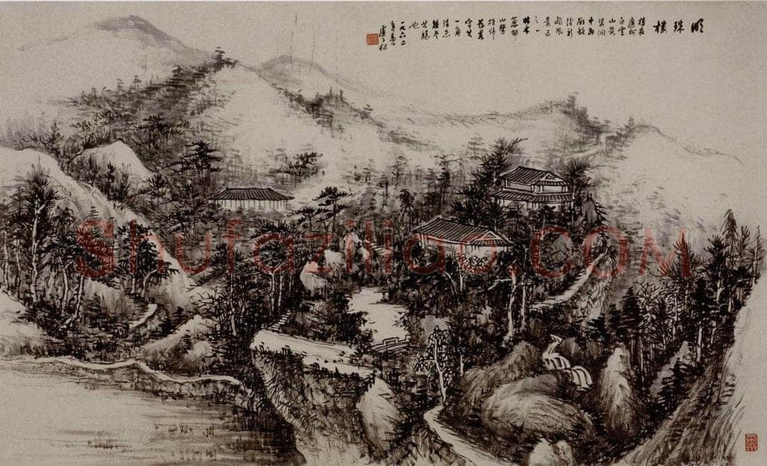  卢子枢 《明珠楼图横轴》 书画作品