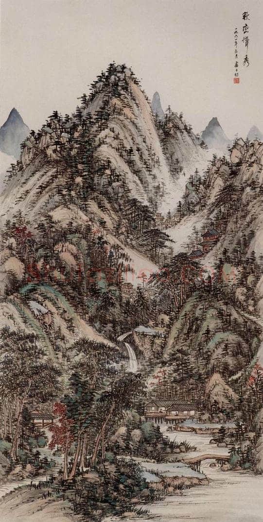 卢子枢 《秋峦耸秀图轴》 书画作品