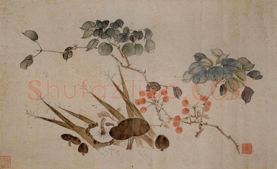 张嘉谟 《花卉蔬果图册页》 书画作品