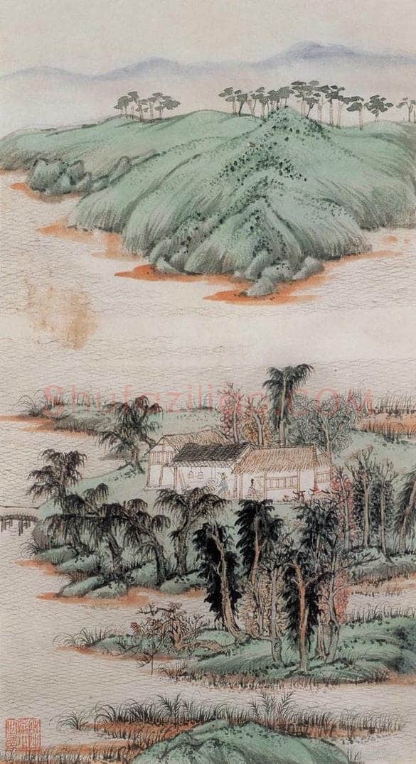 20世纪60年代 陆俨少 《农家山景》 书画作品