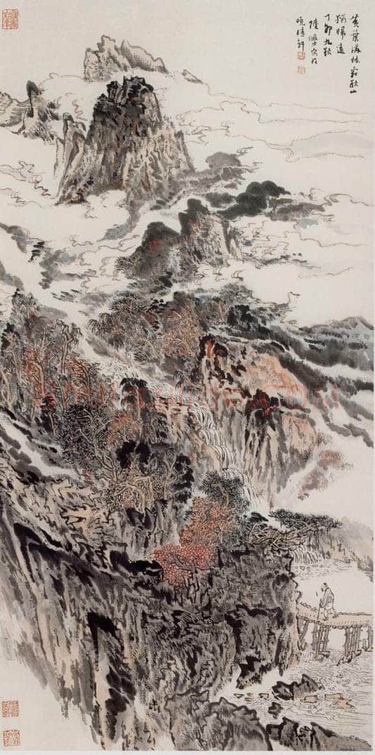 1987年 陆俨少 黄叶秋山图 书画作品